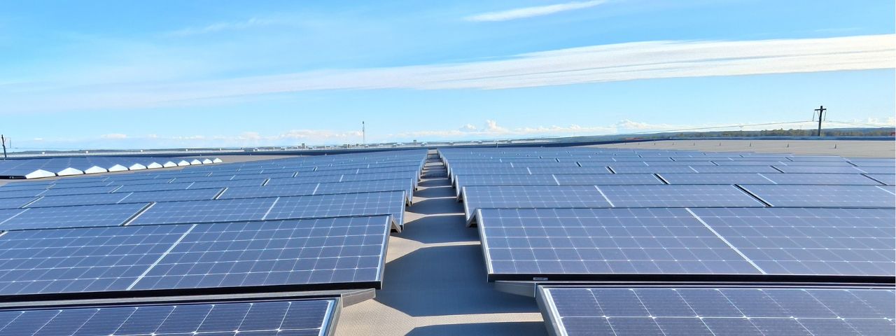 Solpaneler på stort tak